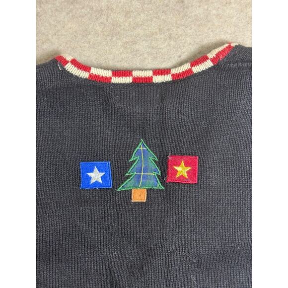 Americana Christmas Sweater Vest Black Vtg Plus 1X Country Santa Bear Snowman - Picture 9 of 9